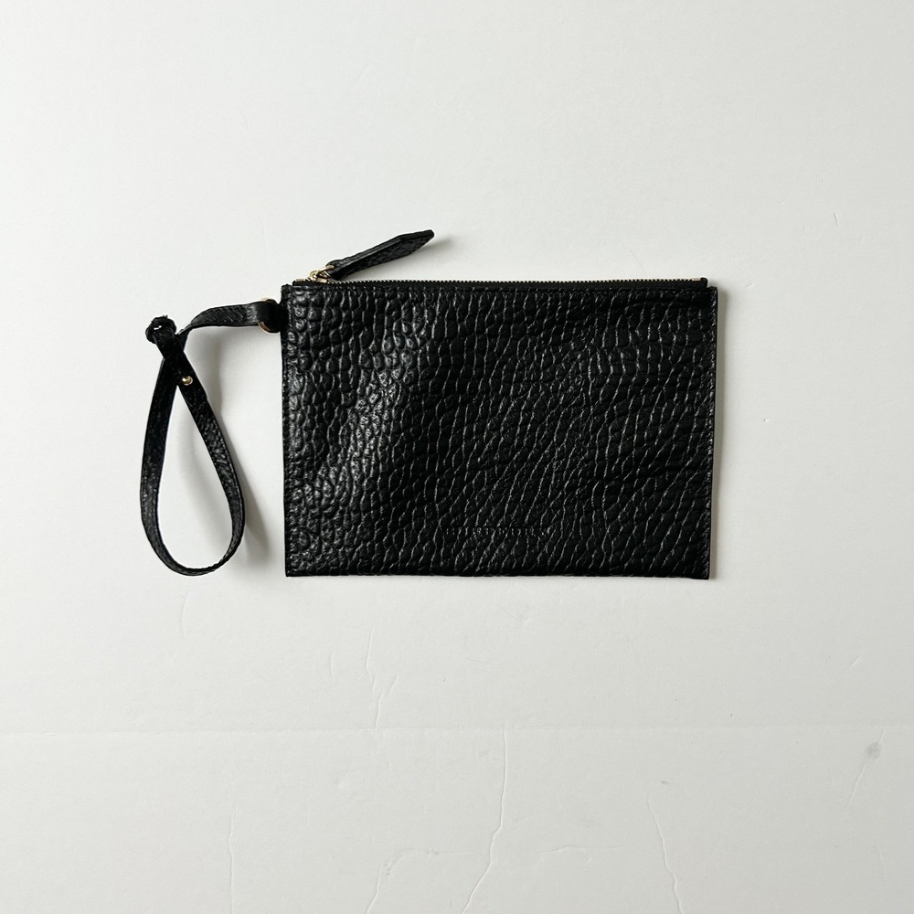 Burberry Black Pebbled Calf Leather Wristlet Pouch Gold Hardware Clutch Bag